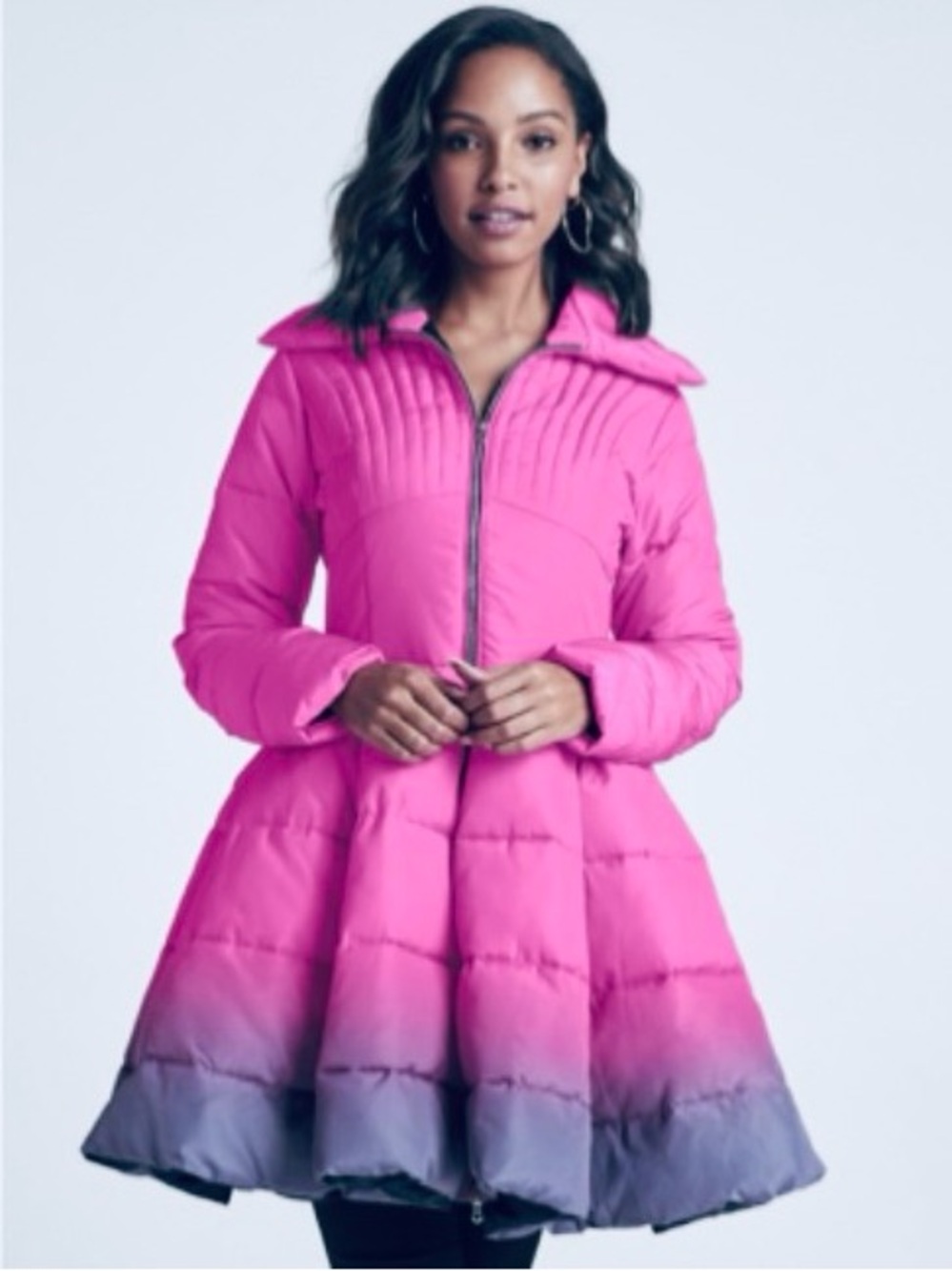 Pink Ombre Peplum Flared Puffer Coat - NWOT